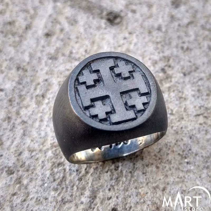 Sterling Silver Knights Templar Ring – Jerusalem Cross Crusader Band For Men | Handmade, Size 8, High Polished